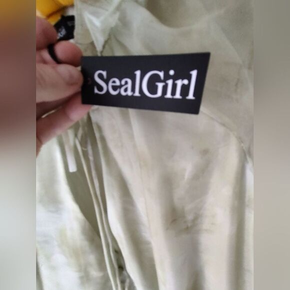 Sealgirl Chiffon Floral Sage White Sheer Long Sleeve Midi Dress Size Large - Picture 6 of 10